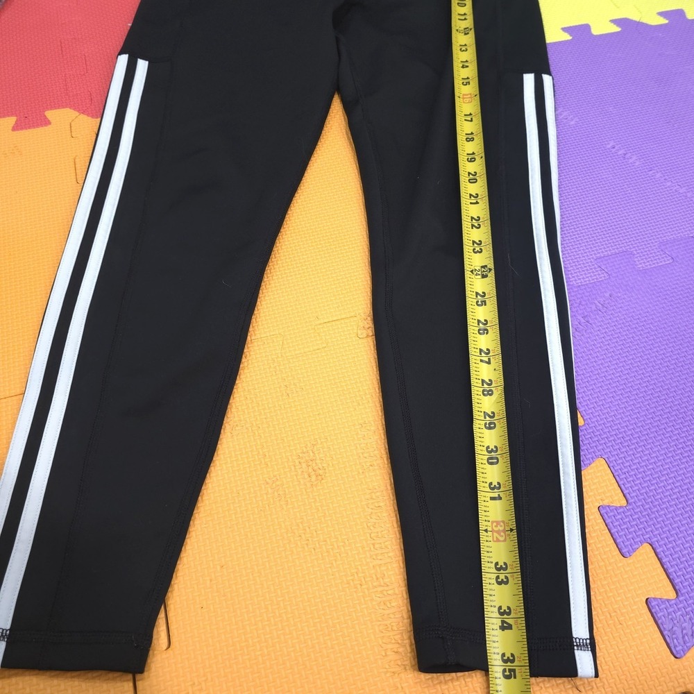 Adidas Women's Climalite 3-Stripe Leggings Black High Waisted Pockets Size L EUC - Picture 4 of 11